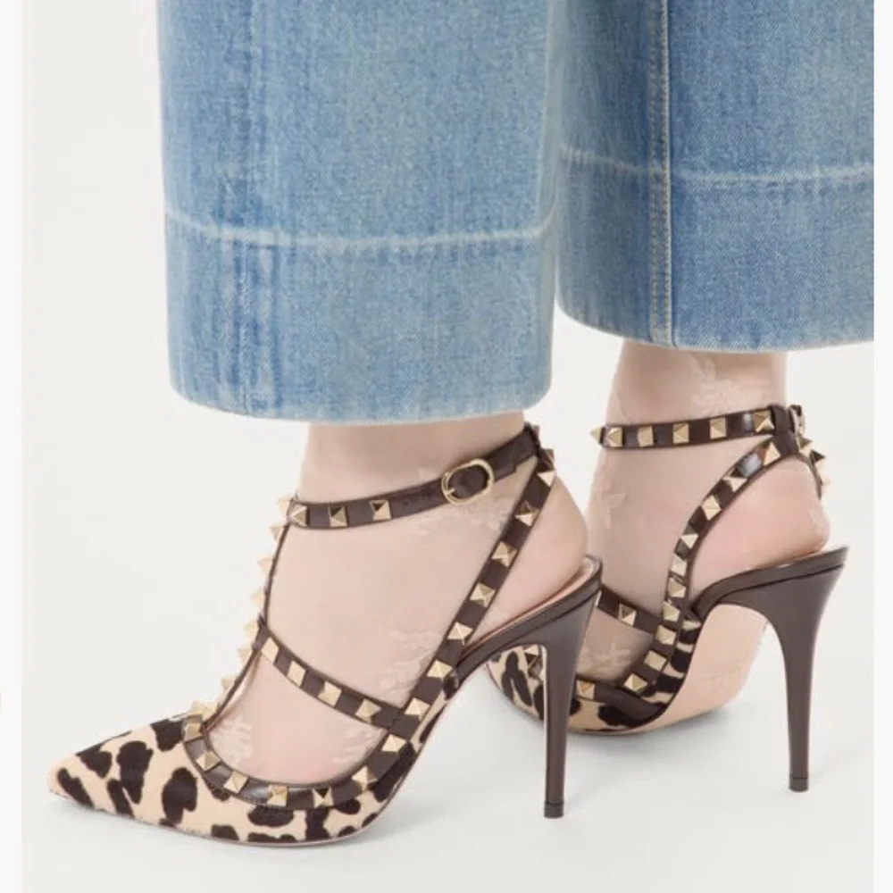 NIB $1300 Valentino Garavani Rockstud Genuine Calf Hair T-Strap Pump - 37.5! - Picture 2 of 7